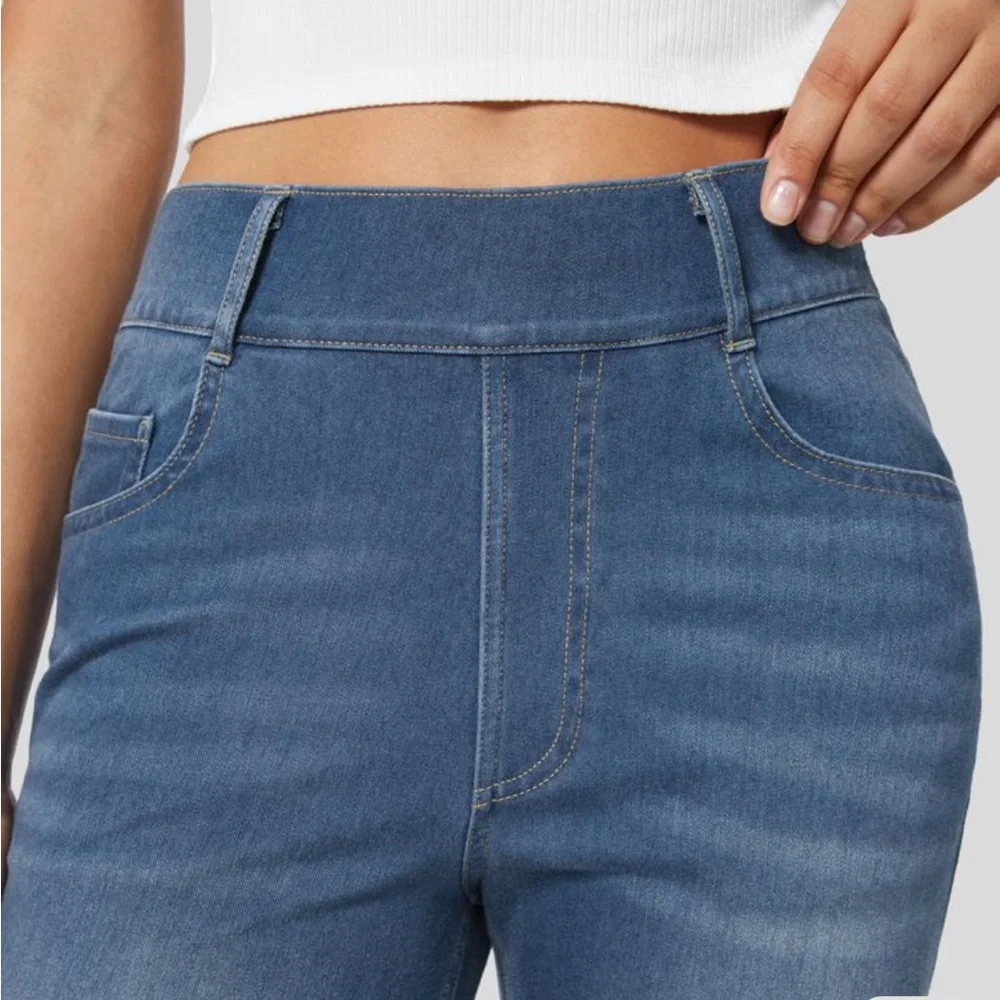 Halara High Waisted Multiple Pockets Straight Leg Stretchy Knit Work Jeans - Picture 3 of 6